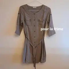 pour la frime グレー 半袖ボタン付きワンピース チュニック Lのサムネイル