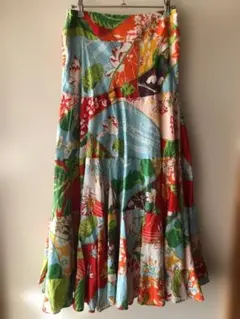 KENZO SILK100％　花柄フレアロングスカートのサムネイル