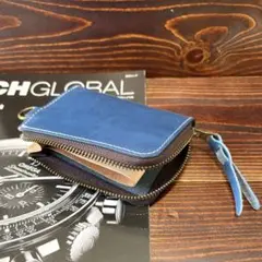 S64 本革 コードバン イタリアンレザー 財布 コインケース YKK 青