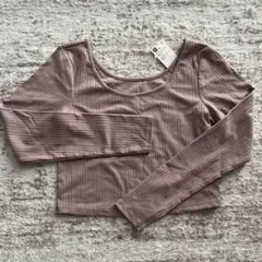 コットンブレンドリブクロップドワイドネックT