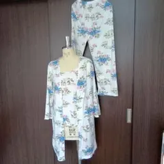 シミ　フラワープリント ルームウェア　3点セット　キャミ　パンツ　ロングカーデ