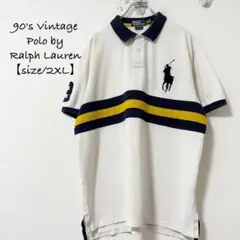 90s★ビンテージ★ラルフローレン★半袖ポロシャツ★ビッグポニー★白紺黄★2XL