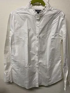 Landsend ランズエンド 美型シルエット 白ラッフルシャツ　11号のサムネイル