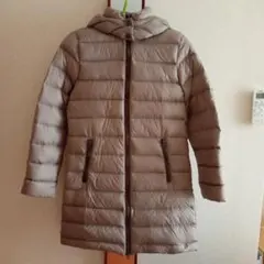 フード付きロングダウンジャケット ベージュ