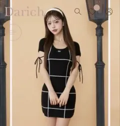 Darich ダーリッチ バックオープンステッチニットミニワンピース BLK