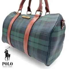 【美品】ポロラルフローレン ミニボストンバッグ ブラックウォッチ PVC加工