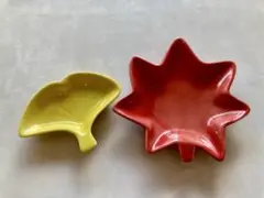 イチョウとモミジの小皿 2枚セット 陶器製
