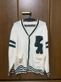 ホワイト グリーン ライン カーディガン