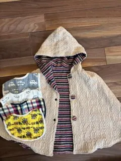 フード付きベビーポンチョとスタイセット