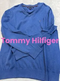 TOMMY HILFIGER Vネックニットセーター XL 青のサムネイル