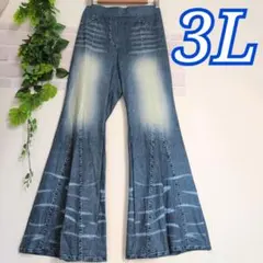 ＊新品＊デニム風プリント入り、フレアレギンスパンツ　大きいサイズ　レディース