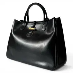 LONGCHAMP Roseauロゾ トートM 黒レザー A4 フランス製