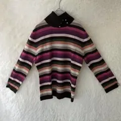 【SONIA RYKIEL】ソニアリキエル　ボーダー　ハイネック　ウール　Lのサムネイル