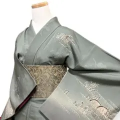 付け下げ　波　網干　籠　葦　桐の花地紋　着物　122b d msのサムネイル