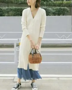 SLOBE IENAロングリブニットカーディガン　ワンピースナチュラル