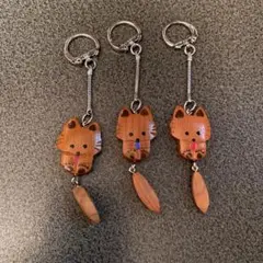 【レトロ】　北海道　お土産　キツネ　木彫り　キーホルダー　ファンシー　まとめ売り