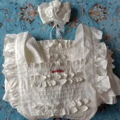 モモコハウス エプロン 三つ薔薇のコサージュ 白