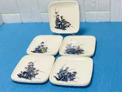 未使用 昭和レトロ 柄違い菓子皿 四角銘々皿 5点セット