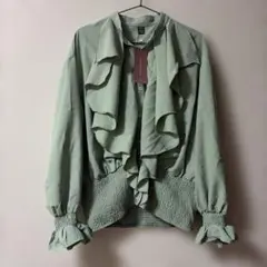 SHEIN フリルブラウス 長袖 ライトグリーン M