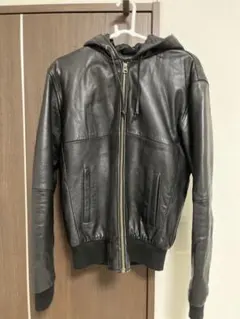 フード付きレザー風ジャケット （合皮）XL 黒