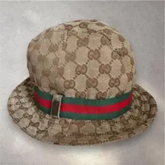 【大人気　店舗希少GUCCI GGパターン バケットハット】ベージュ/ブラック 大人気店舗希少GUCCI GGパターン バケットハット】ベージュ/ブラック