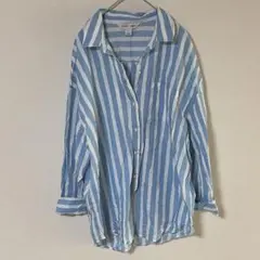 値下げ歓迎✨OLD NAVY 【M】ボーイフレンドシャツ 青と白のストライプ