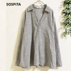 ソスピタ ストライプブラウス　長袖シャツ　4L コットン100% 大きめサイズ