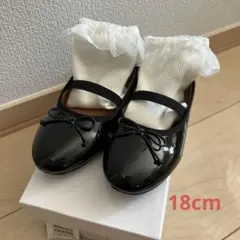 プティマイン　ブラックリボンバレエシューズ 18cm