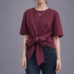 ナノユニバース フロントクロスリボンT 新品 ボルドー F カットソー