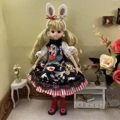 リカちゃん服 22cmドール服 No.467 アリス風 うさ耳カチューシャ 赤