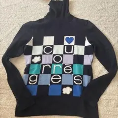 チェック柄タートルネックニット　ビジュー付