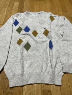 Crocodile グレー ダイヤモンド柄 セーター L