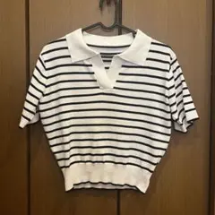 GRL 襟付きボーダー柄ショート丈ニットトップス［ac2073］