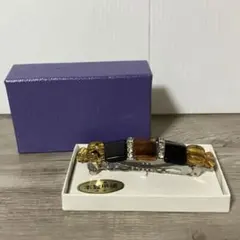 3F 【美品・箱付き】特産 本鼈甲張 髪留め バレッタ ラインストーン付