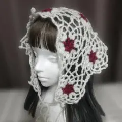 ハンドメイド バブーシュカ　ヘッドドレス　イヤーマフ　かぎ針編み　モヘアふわふわ