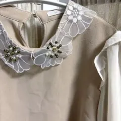 ち*わ様 MIIAミーアオーガンジーレースカラーフラワーモチーフシフォンスリーブのサムネイル