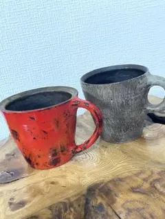 【2客】やちむん 工房琉白 コーヒーカップ マグカップ 比嘉洲南夫作 沖縄 焼物