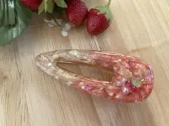 ハンドメイド レジン ヘアクリップ さくらんぼ　ピンク　ドライフラワー　ヘアピン