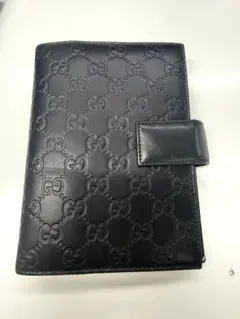 GUCCI グッチ ブラック レザー手帳 GGパターン 手帳カバー