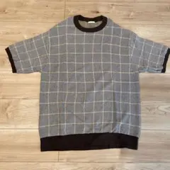 チェック柄 ニット半袖Tシャツ（XL）