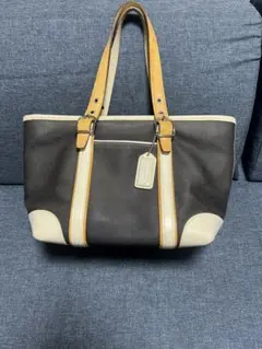 COACH コーチ トートバッグ キャンバス レザー ネイビー×ホワイト