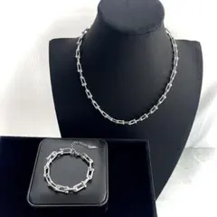 2点セット Uリンク チェーン ネックレス ブレスレット ステンレス シルバー