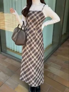チェック キャミワンピ