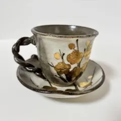 陶器 和風金彩 花柄 コーヒーカップ＆ソーサー 1客 和モダン カップ 和食器