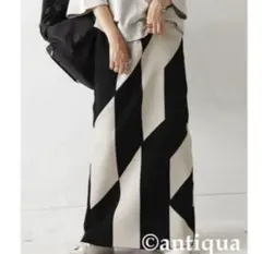 新品未使用タグ付き antiqua 幾何学柄 ニット ロングスカート 完売品のサムネイル
