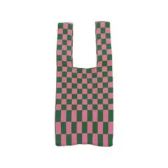 韓国風　チェック　ニットトートバッグ