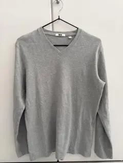 UNIQLO グレー Vネック長袖カットソー M 綿100% ユニクロ