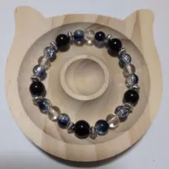 ハンドメイド ビーズブレスレット 黒 青 透明