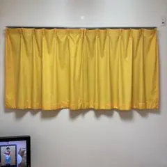 イエロー チェック柄 ドレープカーテン