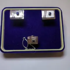 3点セット】カフス ネクタイピン ラペルピン シルバー ブルー ストーン 